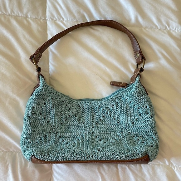 Vintage Handbags - Y2K turquoise crochet shoulder purse